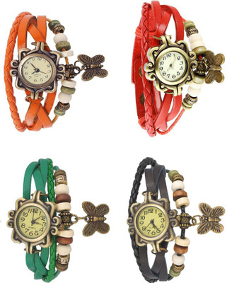 

NS18 Vintage Butterfly Rakhi Combo of 4 Orange, Green, Red And Black Watch - For Women