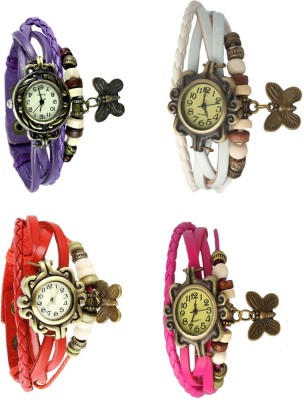 NS18 Vintage Butterfly Rakhi Combo of 4 Purple, Red, White And Pink Analog Watch  - For Women   Watches  (NS18)
