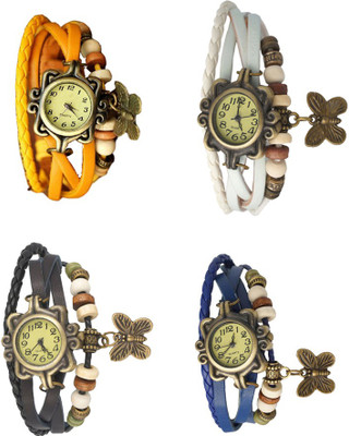 

Kissu Vintage Rakhi Combo of 4 Yellow, Black, White And Blue Watch - For Women