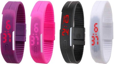 NS18 Silicone Led Magnet Band Combo of 4 Purple, Pink, Black And White Digital Watch  - For Boys & Girls   Watches  (NS18)