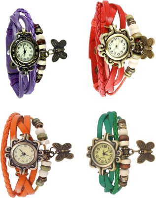 NS18 Vintage Butterfly Rakhi Combo of 4 Purple, Orange, Red And Green Analog Watch  - For Women   Watches  (NS18)