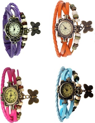 NS18 Vintage Butterfly Rakhi Combo of 4 Purple, Pink, Orange And Sky Blue Analog Watch  - For Women   Watches  (NS18)