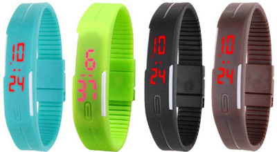 View NS18 Silicone Led Magnet Band Combo of 4 Sky Blue, Green, Black And Brown Digital Watch  - For Boys & Girls Wrist Watches Price Online(NS18)
