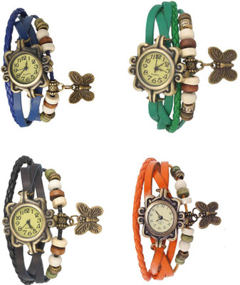 

Kissu Vintage Rakhi Combo of 4 Blue, Black, Green And Orange Watch - For Women
