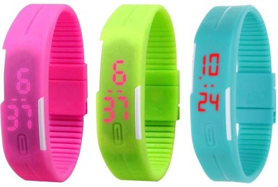 NS18 Silicone Led Magnet Band Combo of 3 Pink, Green And Sky Blue Digital Watch  - For Boys & Girls   Watches  (NS18)