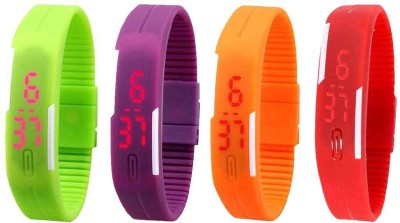 NS18 Silicone Led Magnet Band Watch Combo of 4 Green, Purple, Orange And Red Digital Watch  - For Couple   Watches  (NS18)
