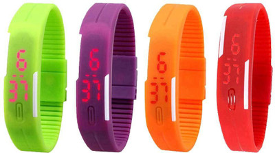 NS18 Silicone Led Magnet Band Watch Combo of 4 Green, Purple, Orange And Red Digital Watch  - For Couple   Watches  (NS18)