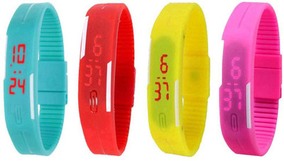 View NS18 Silicone Led Magnet Band Watch Combo of 4 Sky Blue, Red, Yellow And Pink Digital Watch  - For Couple Wrist Watches Price Online(NS18)