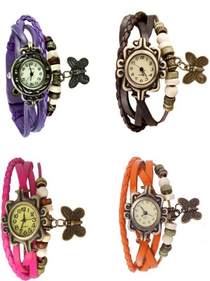 NS18 Vintage Butterfly Rakhi Combo of 4 Purple, Pink, Brown And Orange Analog Watch  - For Women   Watches  (NS18)