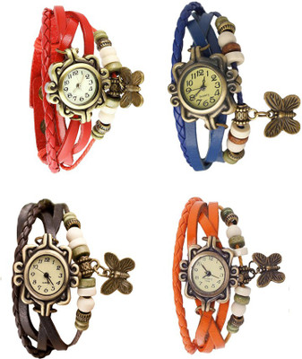

NS18 Vintage Butterfly Rakhi Combo of 4 Red, Brown, Blue And Orange Watch - For Women