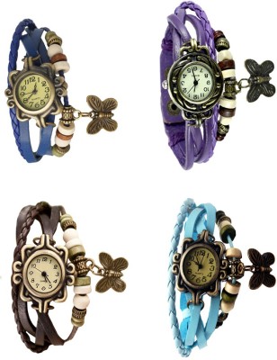 NS18 Vintage Butterfly Rakhi Combo of 4 Blue, Brown, Purple And Sky Blue Analog Watch  - For Women   Watches  (NS18)