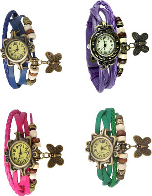 

Kissu Vintage Rakhi Combo of 4 Blue, Pink, Purple And Green Watch - For Women