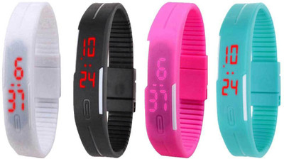 

Kissu Led Magnet Band Combo of 4 White, Black, Pink And Sky Blue Watch - For Men & Women