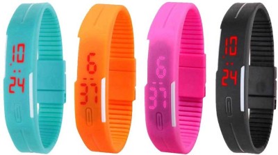 NS18 Silicone Led Magnet Band Combo of 4 Sky Blue, Orange, Pink And Black Digital Watch  - For Boys & Girls   Watches  (NS18)