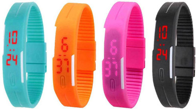 

Kissu Led Magnet Band Combo of 4 Sky Blue, Orange, Pink And Black Watch - For Men & Women
