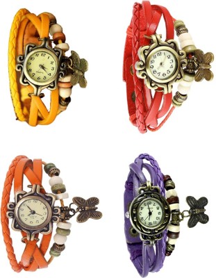 NS18 Vintage Butterfly Rakhi Combo of 4 Yellow, Orange, Red And Purple Analog Watch  - For Women   Watches  (NS18)
