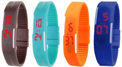 NS18 Silicone Led Magnet Band Combo of 4 Brown, Sky Blue, Orange And Blue Digital Watch  - For Boys & Girls   Watches  (NS18)