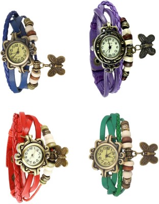 NS18 Vintage Butterfly Rakhi Combo of 4 Blue, Red, Purple And Green Analog Watch  - For Women   Watches  (NS18)