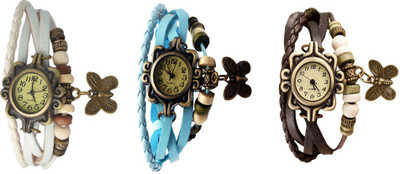 

NS18 Vintage Butterfly Rakhi Watch Combo of 3 White, Sky Blue And Brown Watch - For Women