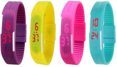 NS18 Silicone Led Magnet Band Watch Combo of 4 Purple, Yellow, Pink And Sky Blue Digital Watch  - For Couple   Watches  (NS18)