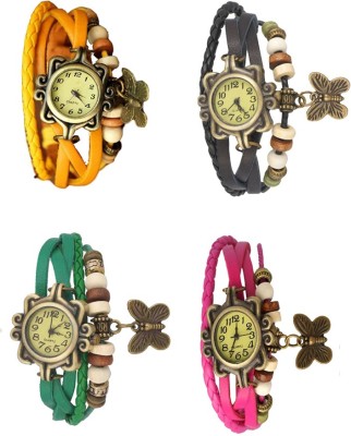 NS18 Vintage Butterfly Rakhi Combo of 4 Yellow, Green, Black And Pink Analog Watch  - For Women   Watches  (NS18)