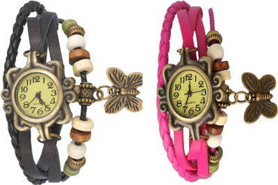 

Kissu Vintage Rakhi Watch Combo of 2 Black And Pink Watch - For Women