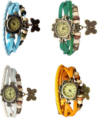 

Kissu Vintage Rakhi Combo of 4 Sky Blue, White, Green And Yellow Watch - For Women