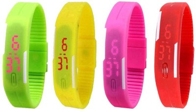 NS18 Silicone Led Magnet Band Watch Combo of 4 Green, Yellow, Pink And Red Digital Watch  - For Couple   Watches  (NS18)