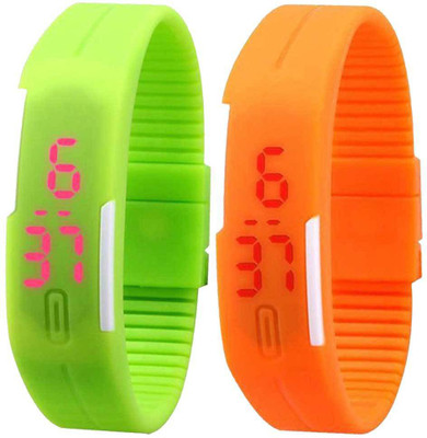 

Kissu Led Band Watch Combo of 2 Green And Orange Watch - For Couple