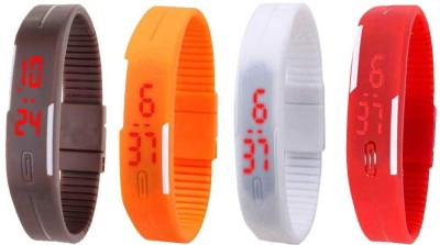 NS18 Silicone Led Magnet Band Watch Combo of 4 Brown, Orange, White And Red Digital Watch  - For Couple   Watches  (NS18)