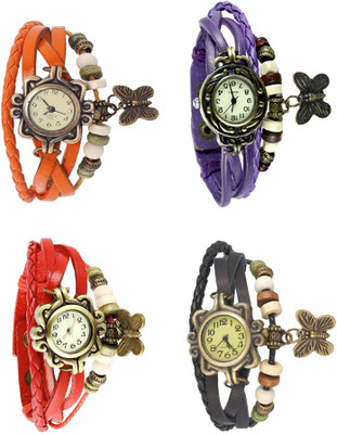 

NS18 Vintage Butterfly Rakhi Combo of 4 Orange, Red, Purple And Black Watch - For Women