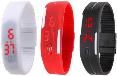 NS18 Silicone Led Magnet Band Combo of 3 White, Red And Black Digital Watch  - For Boys & Girls   Watches  (NS18)