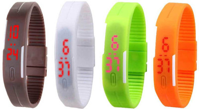 

NS18 Silicone Led Magnet Band Combo of 4 Brown, White, Green And Orange Watch - For Boys & Girls