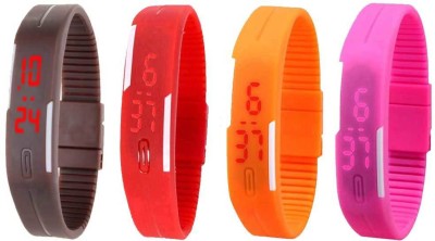 NS18 Silicone Led Magnet Band Combo of 4 Brown, Red, Orange And Pink Digital Watch  - For Boys & Girls   Watches  (NS18)