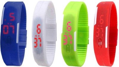 NS18 Silicone Led Magnet Band Watch Combo of 4 Blue, White, Green And Red Digital Watch  - For Couple   Watches  (NS18)