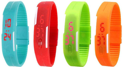 

NS18 Silicone Led Magnet Band Combo of 4 Sky Blue, Red, Green And Orange Watch - For Boys & Girls