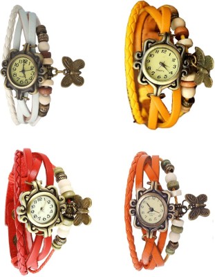 NS18 Vintage Butterfly Rakhi Combo of 4 White, Red, Yellow And Orange Analog Watch  - For Women   Watches  (NS18)