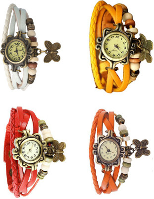 

NS18 Vintage Butterfly Rakhi Combo of 4 White, Red, Yellow And Orange Watch - For Women