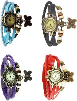 NS18 Vintage Butterfly Rakhi Combo of 4 Sky Blue, Purple, Black And Red Analog Watch  - For Women   Watches  (NS18)