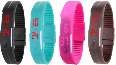 

Kissu Led Magnet Band Combo of 4 Black, Sky Blue, Pink And Brown Watch - For Men & Women