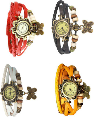 

NS18 Vintage Butterfly Rakhi Combo of 4 Red, White, Black And Yellow Watch - For Women