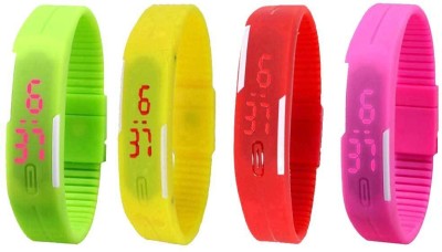 NS18 Silicone Led Magnet Band Watch Combo of 4 Green, Yellow, Red And Pink Digital Watch  - For Couple   Watches  (NS18)