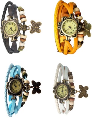 NS18 Vintage Butterfly Rakhi Combo of 4 Black, Sky Blue, Yellow And White Analog Watch  - For Women   Watches  (NS18)