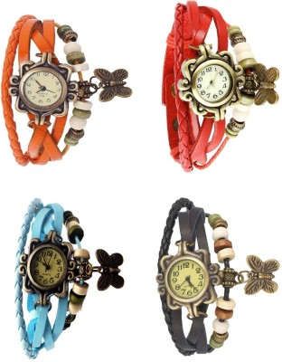 NS18 Vintage Butterfly Rakhi Combo of 4 Orange, Sky Blue, Red And Black Analog Watch  - For Women   Watches  (NS18)