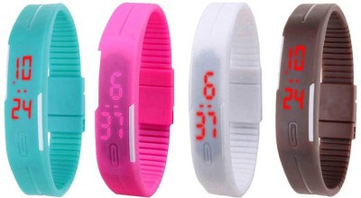 NS18 Silicone Led Magnet Band Combo of 4 Sky Blue, Pink, White And Brown Digital Watch  - For Boys & Girls   Watches  (NS18)