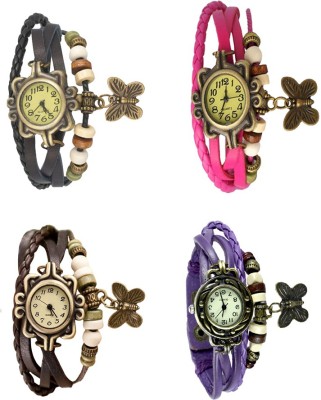 NS18 Vintage Butterfly Rakhi Combo of 4 Black, Brown, Pink And Purple Analog Watch  - For Women   Watches  (NS18)