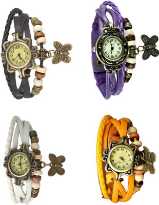 

Kissu Vintage Rakhi Combo of 4 Black, White, Purple And Yellow Watch - For Women