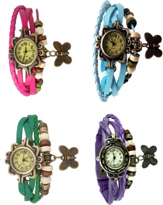 NS18 Vintage Butterfly Rakhi Combo of 4 Pink, Green, Sky Blue And Purple Analog Watch  - For Women   Watches  (NS18)
