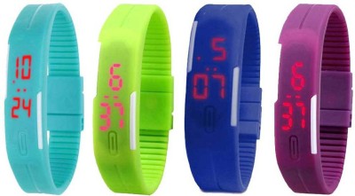 NS18 Silicone Led Magnet Band Watch Combo of 4 Sky Blue, Green, Blue And Purple Digital Watch  - For Couple   Watches  (NS18)