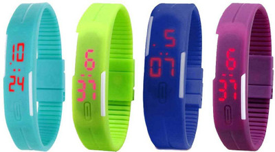 NS18 Silicone Led Magnet Band Watch Combo of 4 Sky Blue, Green, Blue And Purple Digital Watch  - For Couple   Watches  (NS18)